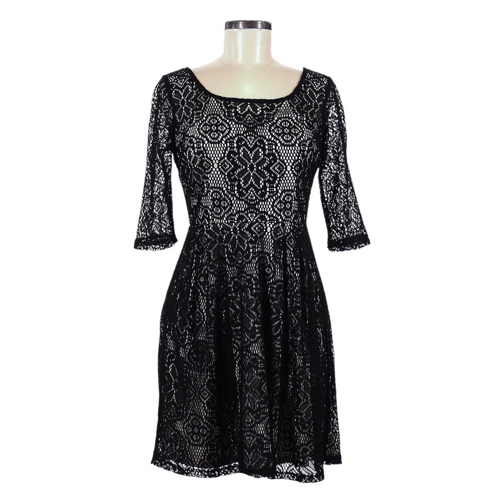 Betsey Johnson Black Lace Overlay Fit & Flare Mini Dress Size 6